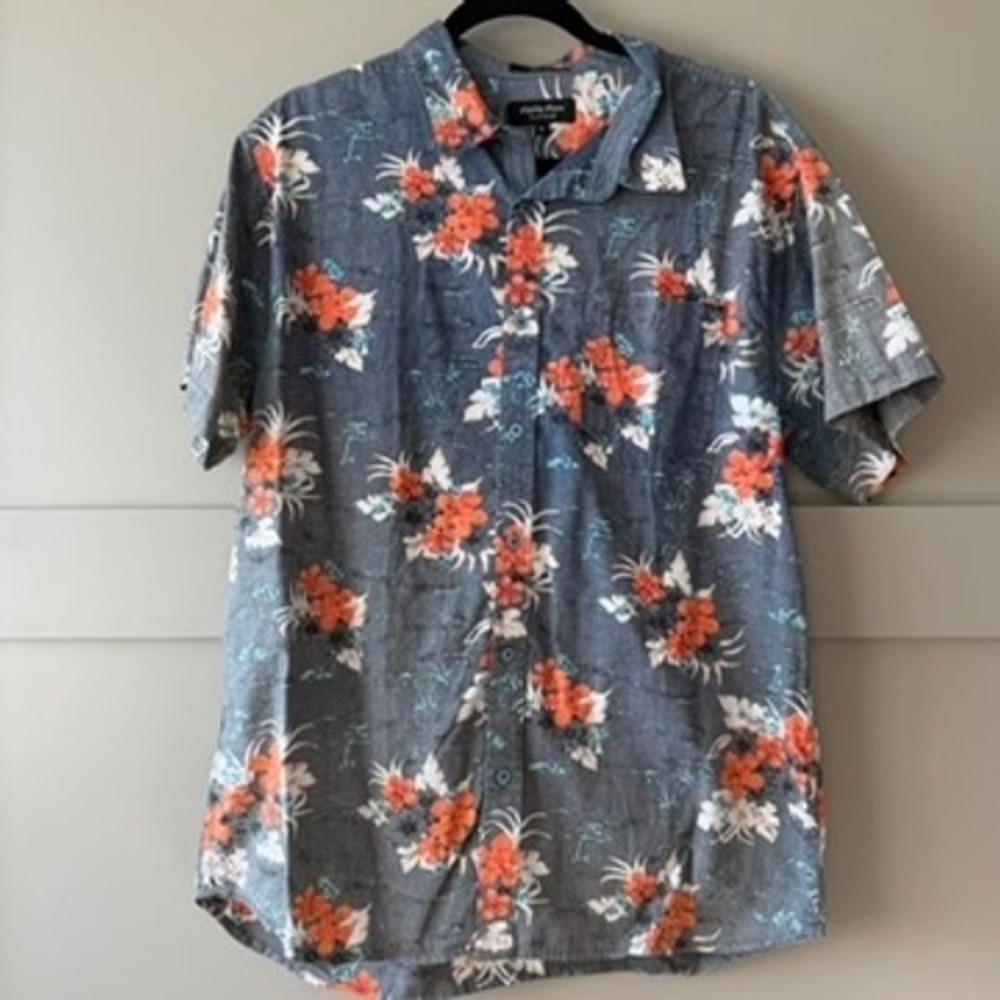 Eighty Eight Platinum Button Down Shirt Mens XL Blue Orange Tropical Floral